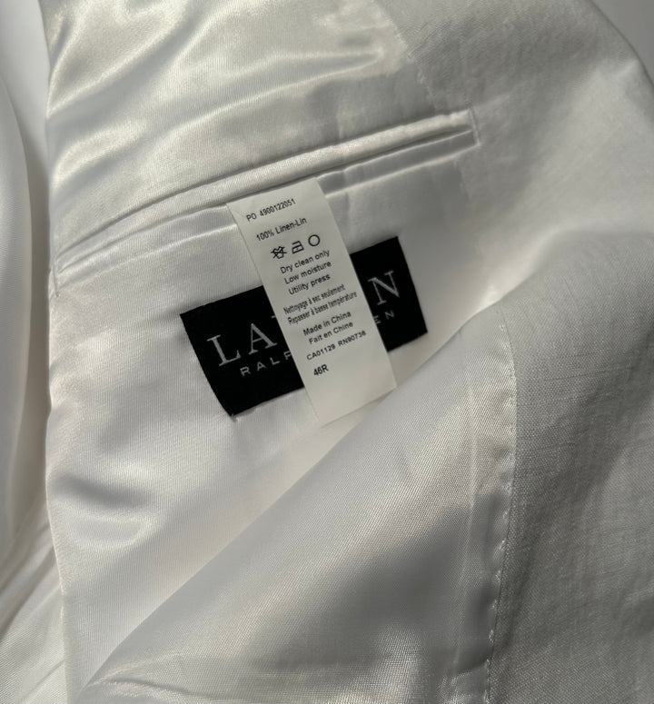 Lauren Ralph Lauren Men’s White Linen Suit 46R Jacket 40x30 Pants UltraFlex NEW!