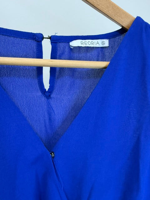 REORIA Royal Blue Belted V Neck Romper SzXL