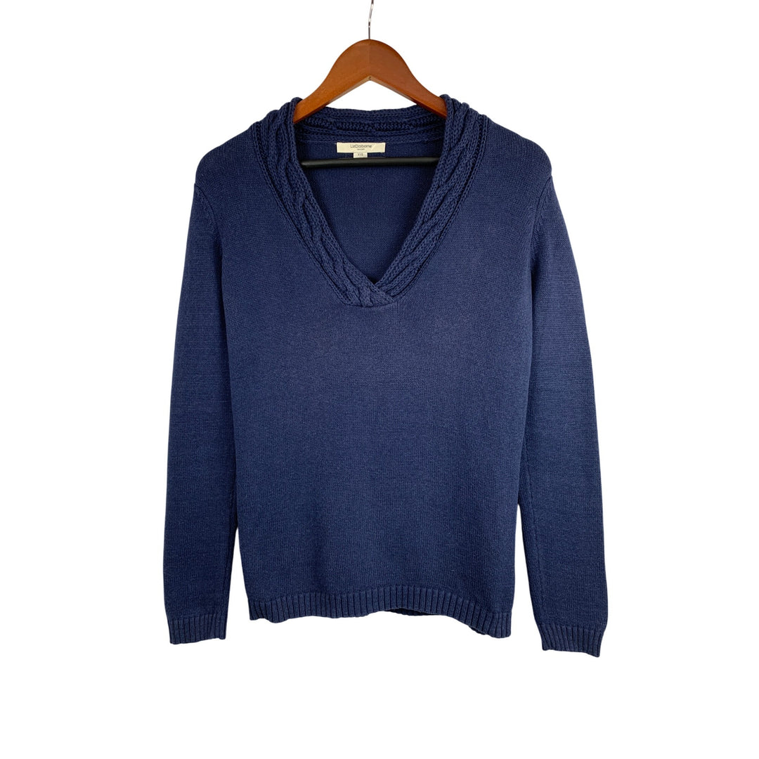 Liz Claiborne Womens Cable Knit V-Neck Sweater XXS Blue Cotton