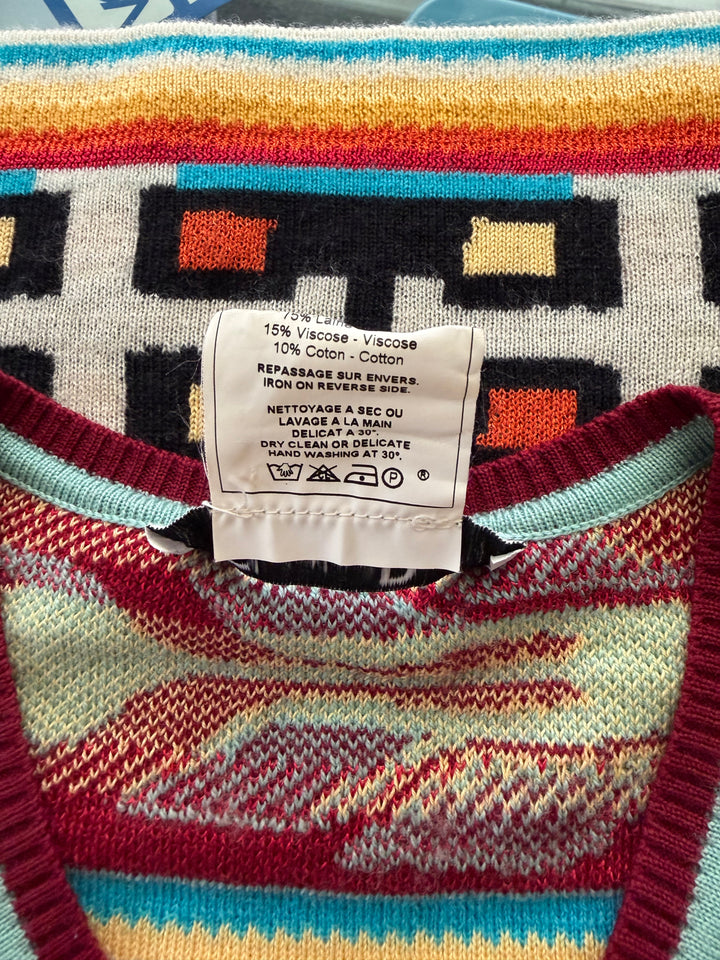 Christian Dior Boutique Y2K Tribal Print Knit Sweater Vest Made in Italy Size FR38/US 6