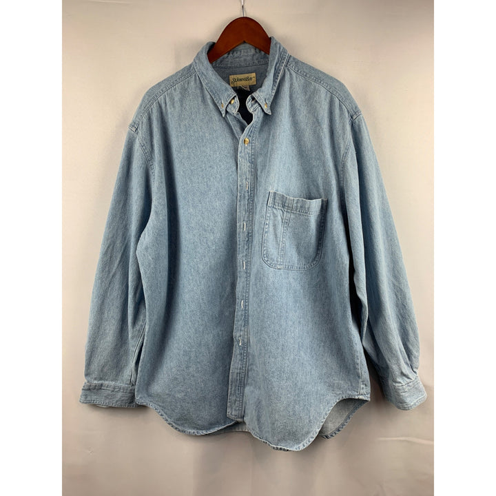 St. Johns Bay Mens XL Denim Button-Down Shirt 100% Cotton Light Blue