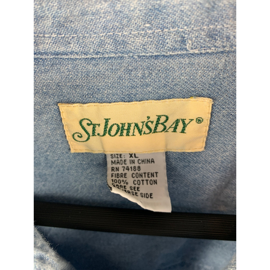 St. Johns Bay Mens XL Denim Button-Down Shirt 100% Cotton Light Blue