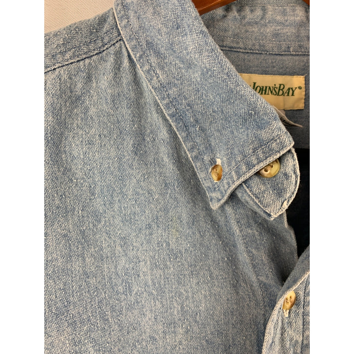 St. Johns Bay Mens XL Denim Button-Down Shirt 100% Cotton Light Blue