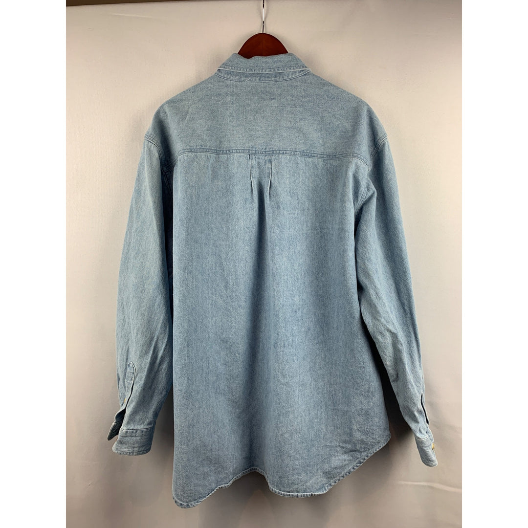 St. Johns Bay Mens XL Denim Button-Down Shirt 100% Cotton Light Blue