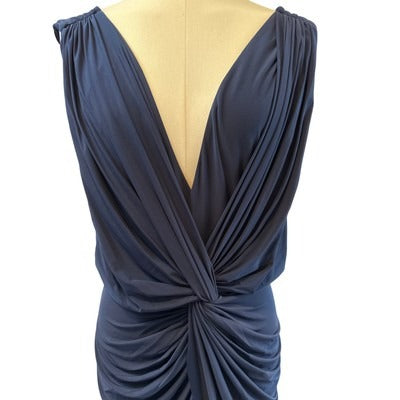 Misa Los Angeles Navy Draped Knot Front Sleeveless Dress
