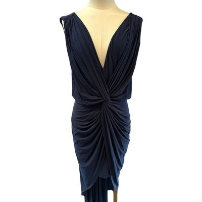 Misa Los Angeles Navy Draped Knot Front Sleeveless Dress
