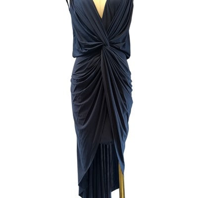 Misa Los Angeles Navy Draped Knot Front Sleeveless Dress