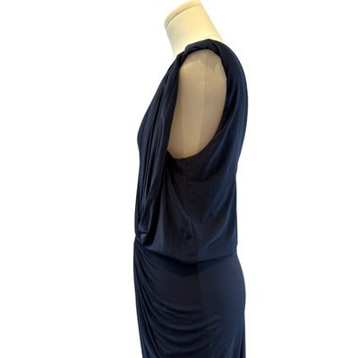 Misa Los Angeles Navy Draped Knot Front Sleeveless Dress