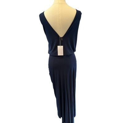 Misa Los Angeles Navy Draped Knot Front Sleeveless Dress