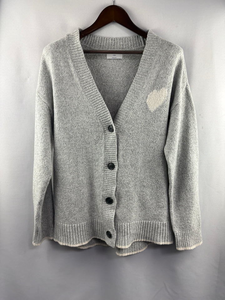 Women’s Old Navy Small Tall Light Gray Cardigan w/ White Heart