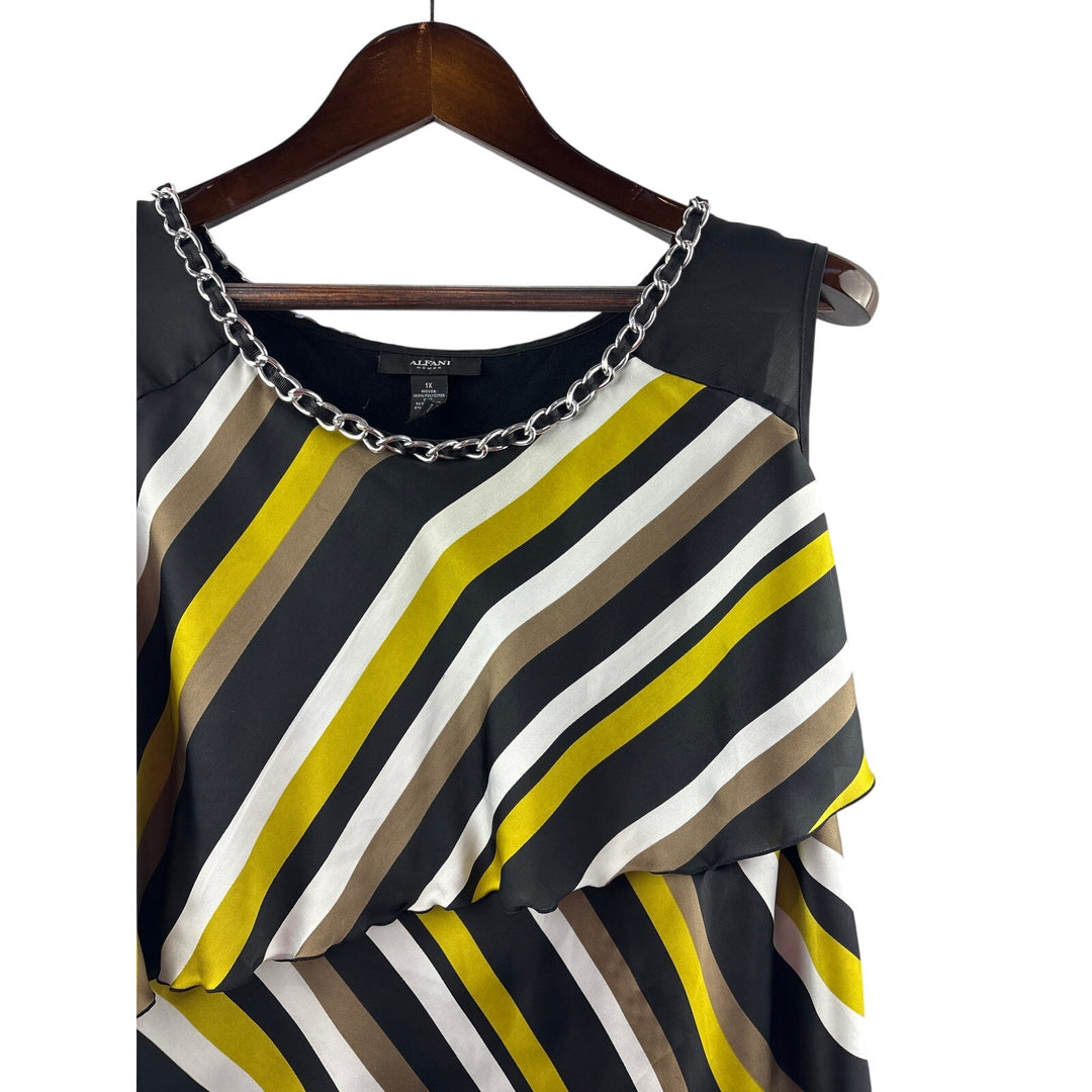 Women’s Alfani Size 1X Black, Brown, Yellow & White Sleeveless Blouse