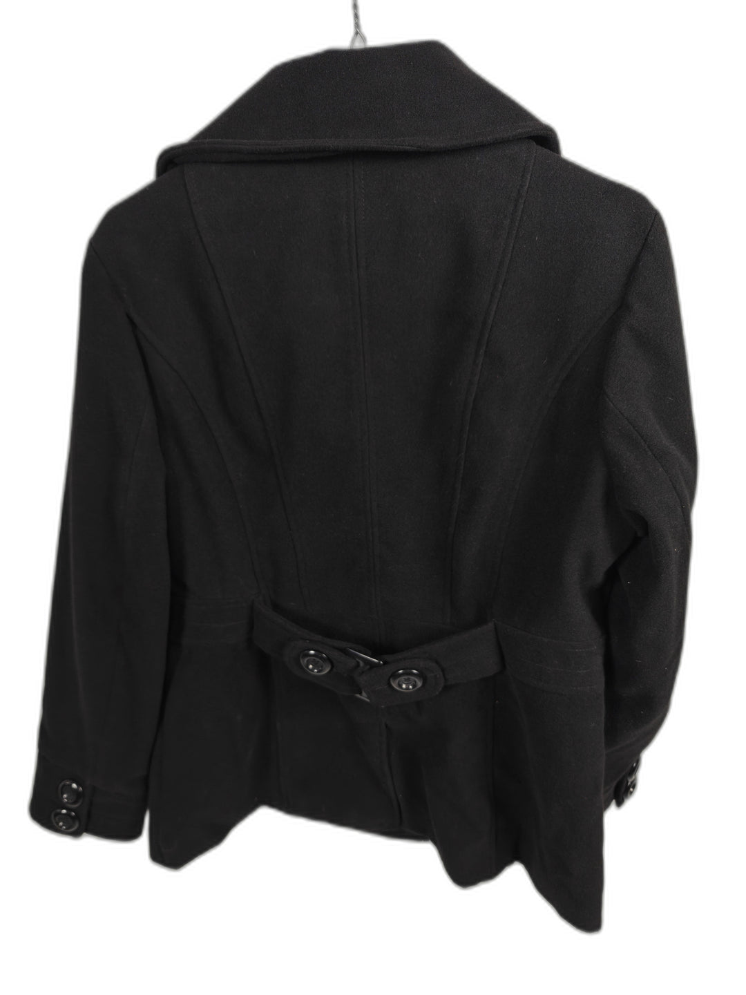 Parallel Womens Black Double Breasted Wool Blend Peacoat