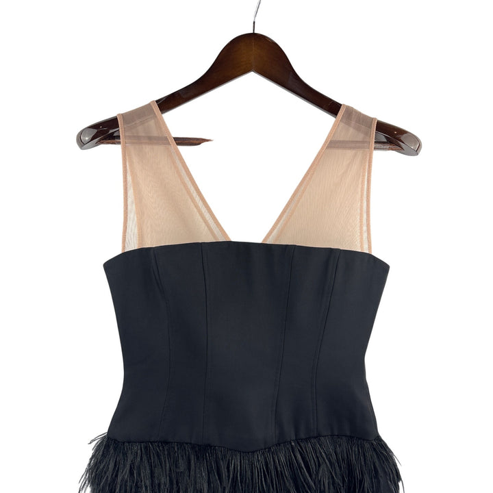 Women’s BCBG Maxazria Size 4 Black Corseted Mini Dress w/ Feathered Bottom