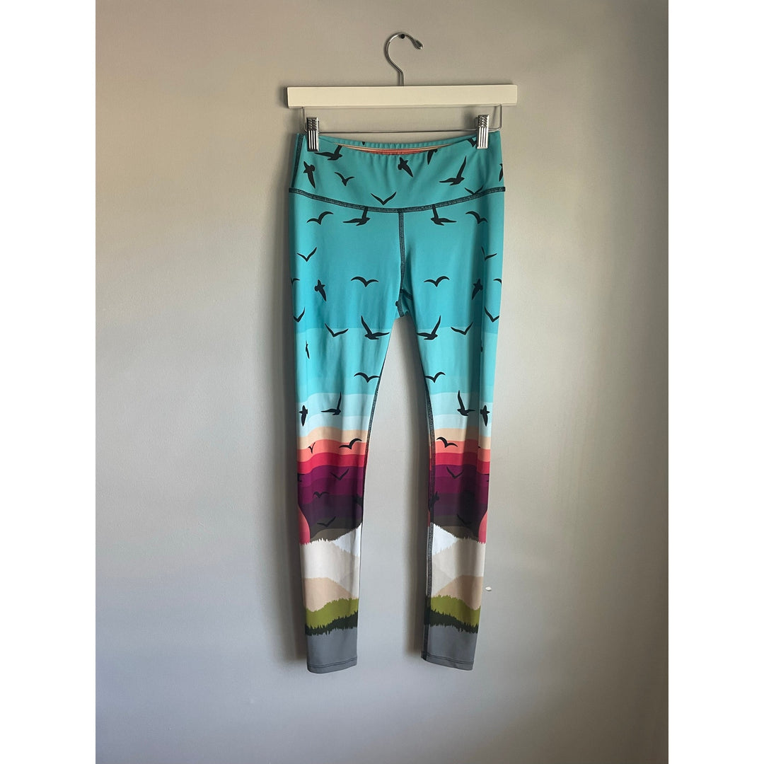 Mara Hoffman Active Long Leggings Festival Workout 36" Length size Small Boho Indie Hippie Colorful Bird