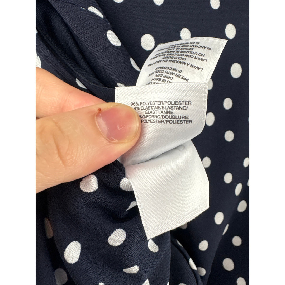 Women’s Kasper Size 4 Navy Blue Midi Dress w/ White Polka Dots & Belt