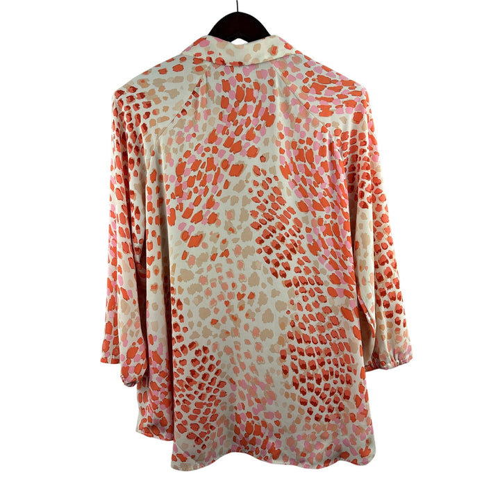 Women’s CAbi Medium White Blouse w/ Orange Animal Print