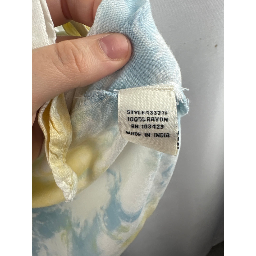 Women’s Caffé Marrahesh Size 1X White, Yellow, & Blue Tie-Dyed Blouse