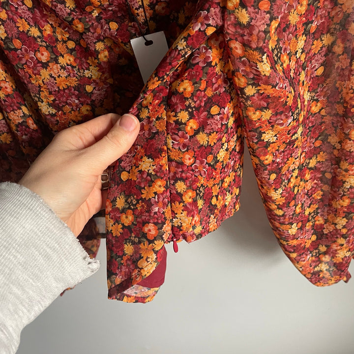 NWT BB Dakota Long Sleeve Orange floral Print Long Sleeve 70s Style Blouse sz XL