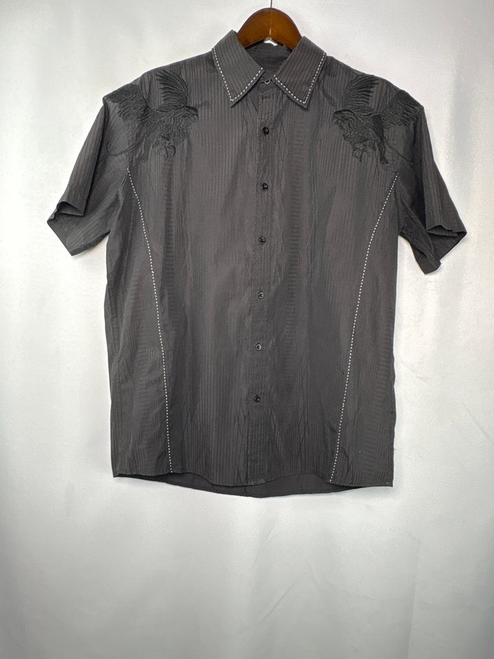 Womens Roar XXL Black Short Sleeve Button Up Shirt With Griffin Embroidery