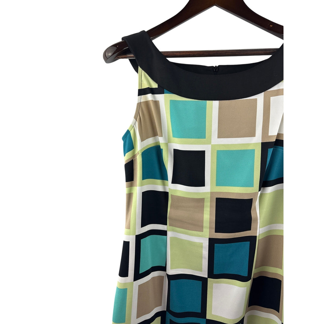 Women’s Connected Size 12 Multicolor Square Patterned 60’s Style Dress