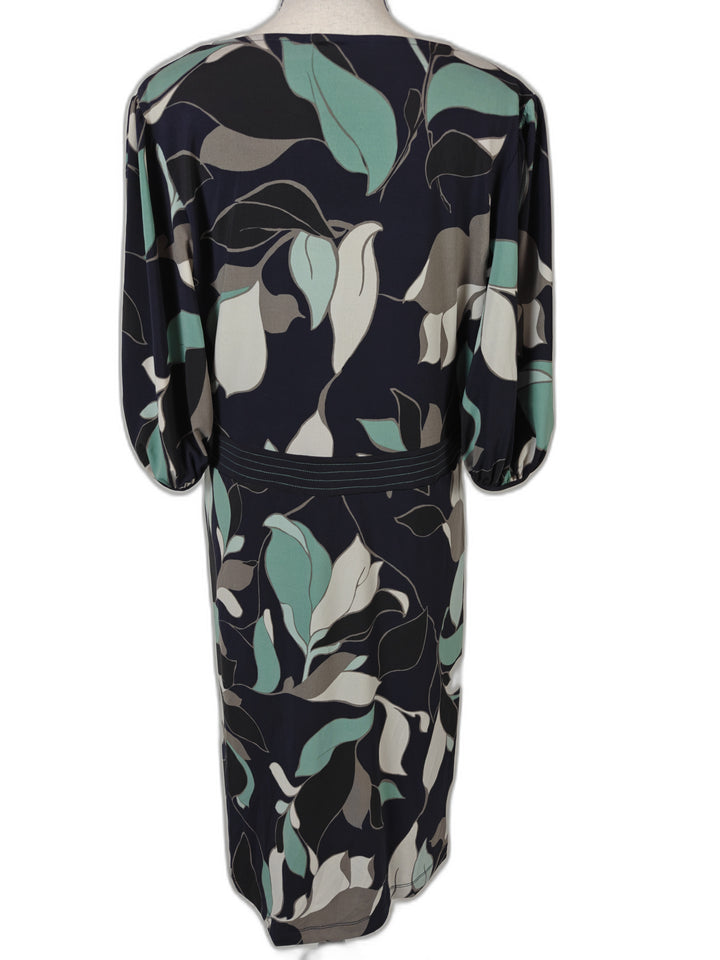 Women BCBG Max Azria Floral Print Midi Dress Navy Teal Large