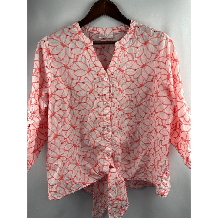 Women’s Bellisima x Kim Gravel Pink Floral Front Tie Blouse Size XL