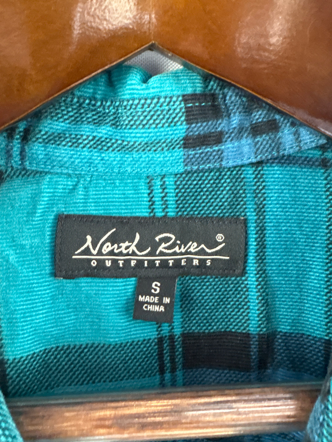 Women’s North River Small Teal &amp; Black Plaid Flannel Button Up