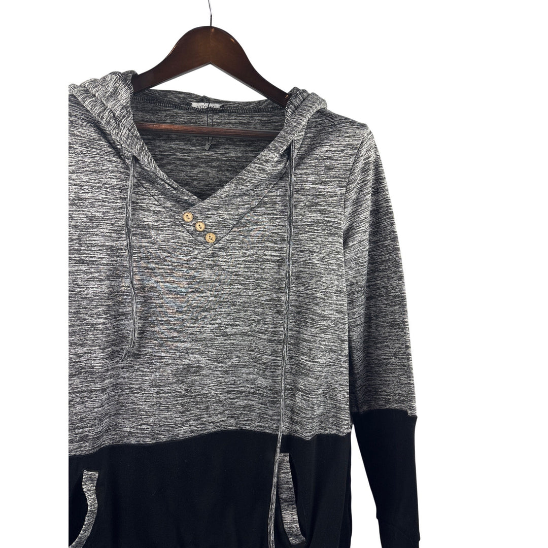 Women’s Valolia Large Grey & Black Colorblock Hoodie w/ Brown Buttons