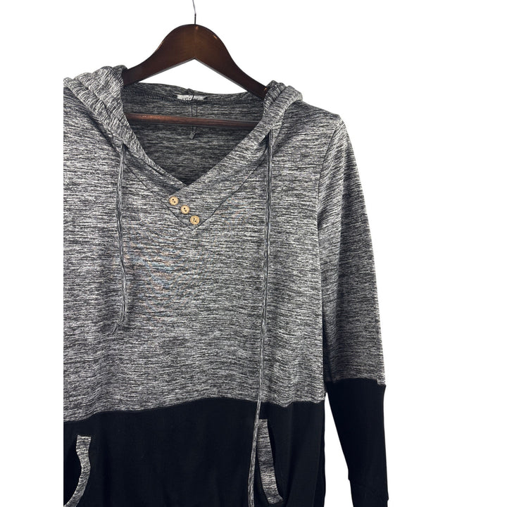 Women’s Valolia Large Grey & Black Colorblock Hoodie w/ Brown Buttons
