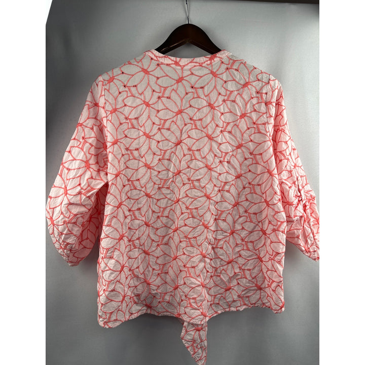 Women’s Bellisima x Kim Gravel Pink Floral Front Tie Blouse Size XL