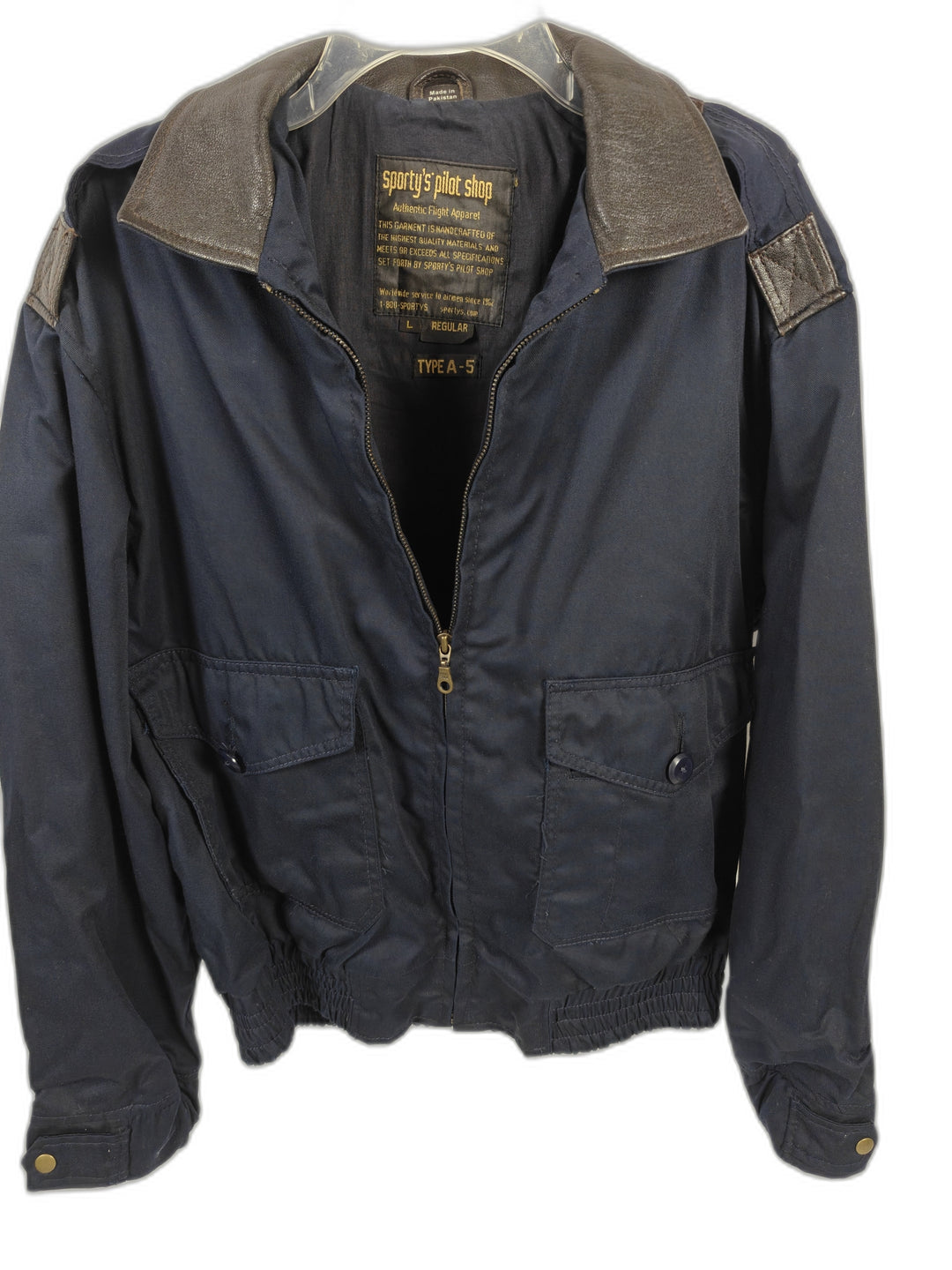 Mens Sportys Pilot Shop A-5 Flight Jacket Navy Blue Cotton Bomber Large