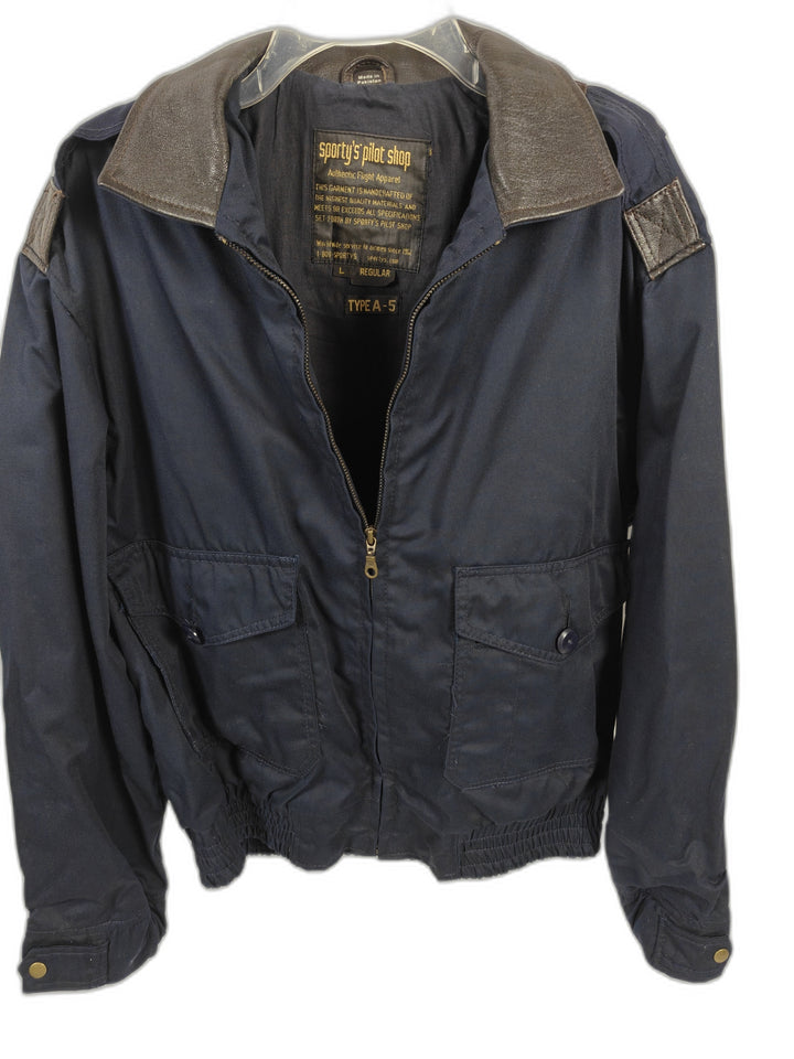 Mens Sportys Pilot Shop A-5 Flight Jacket Navy Blue Cotton Bomber Large