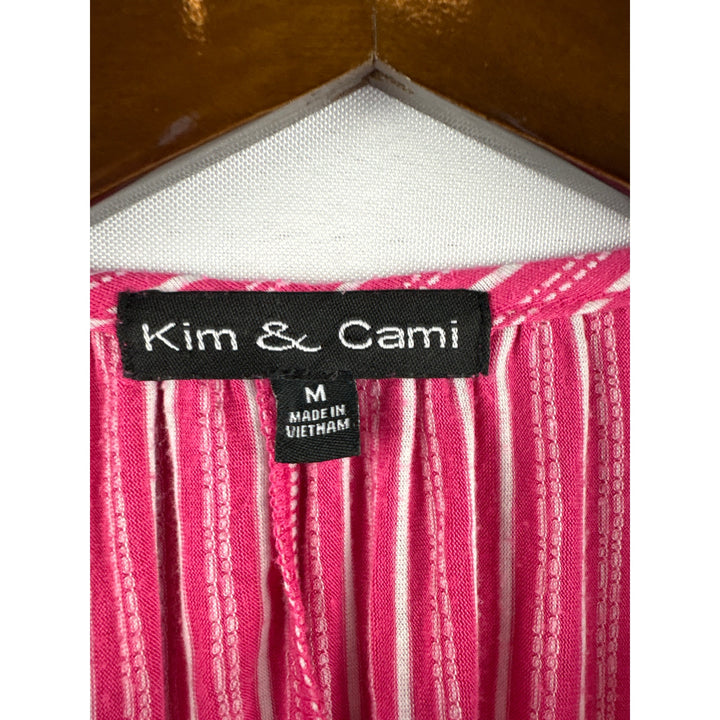Women’s Kim & Cami Medium Pink 3/4 Sleeve Blouse w/ White Stripes