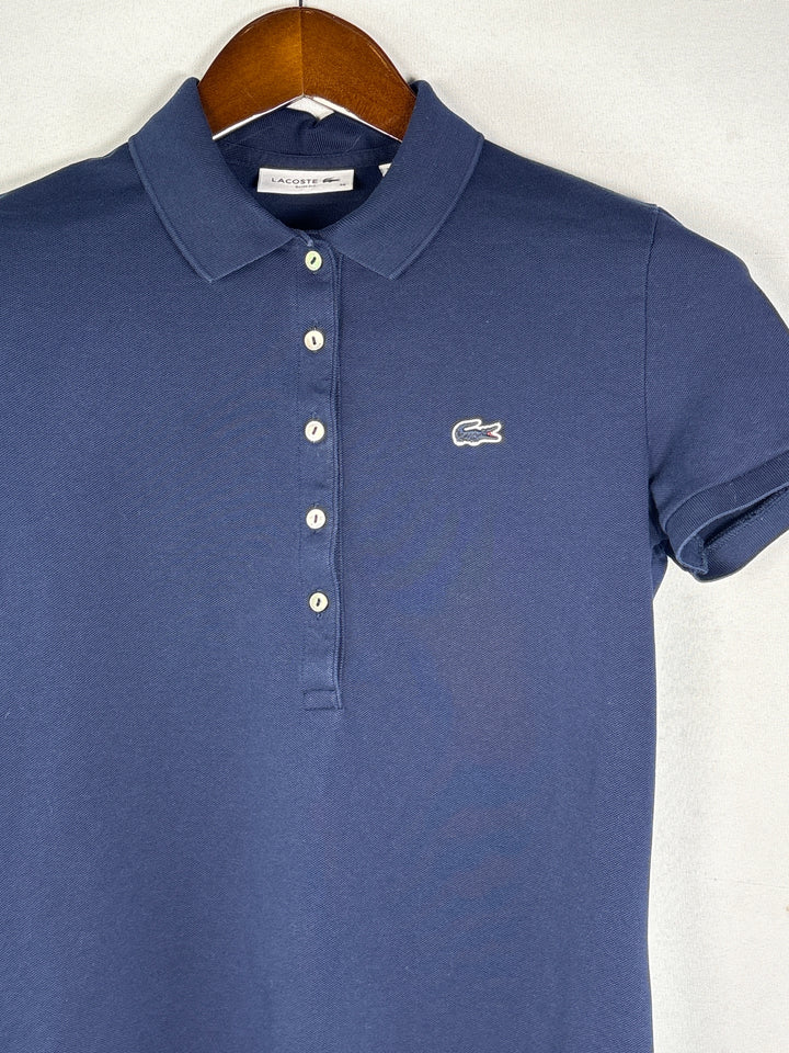 Womens Lacoste Navy Blue Polo Shirt Cotton Blend Size 36