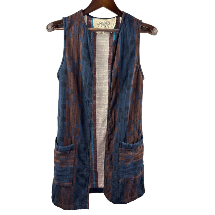 Women’s Ace & Jig XS Blue, Brown, & Black Patterned Long Vest