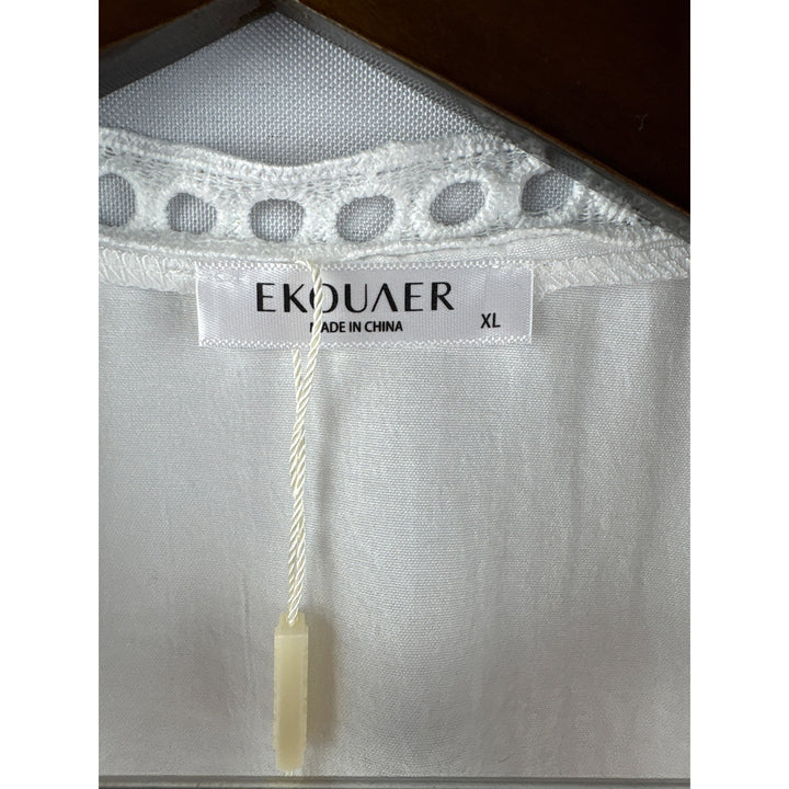Women’s Ekouaer XL White Short Sleeve Double Tie Swim Coverup