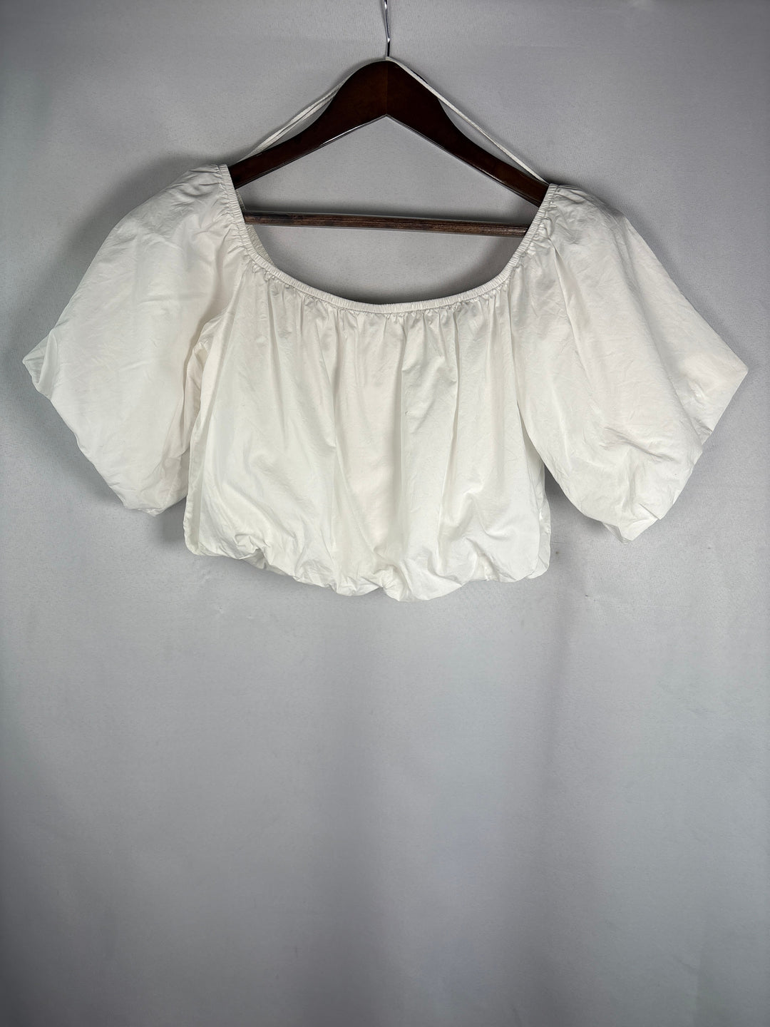 Womens Nation White Pima Cotton Cropped Blouse With Puffed Sleeves