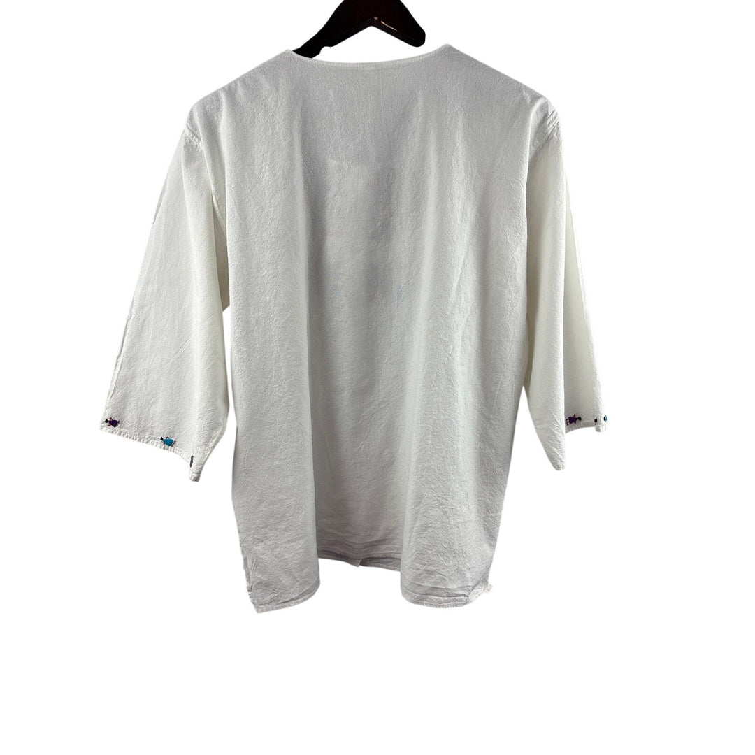 Women’s El Interior Large White w/ Multicolor Embroidery Button Up Blouse