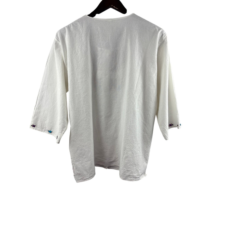 Women’s El Interior Large White w/ Multicolor Embroidery Button Up Blouse