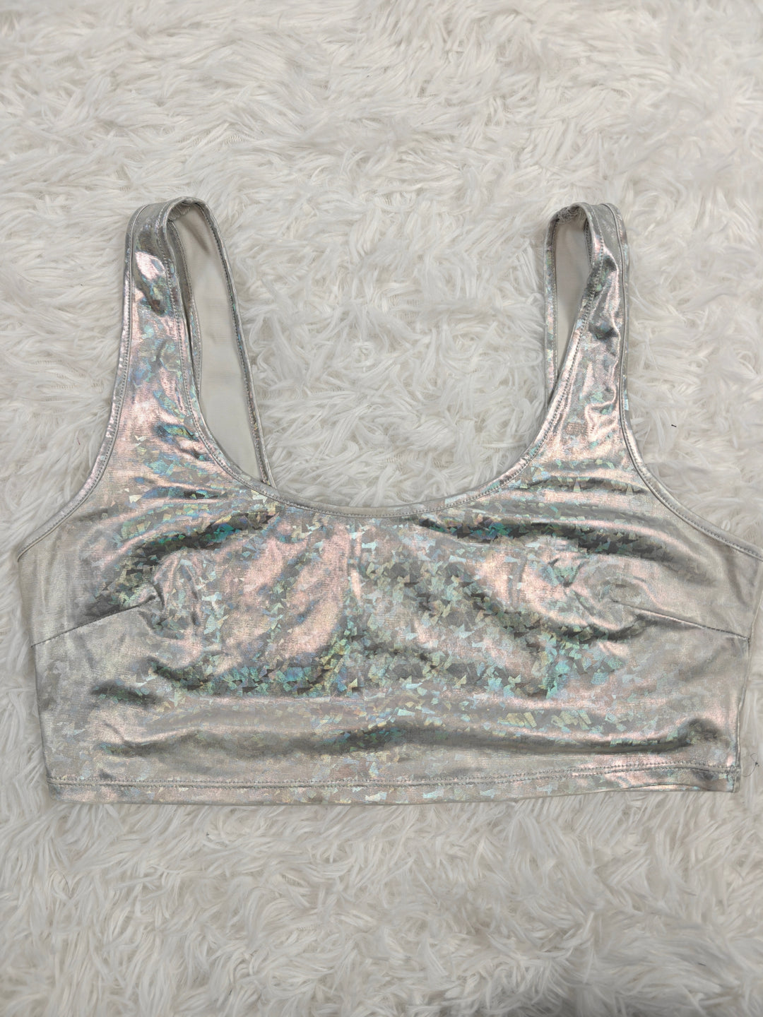 Womens Bear Dance Sports Bra Silver Holographic Large