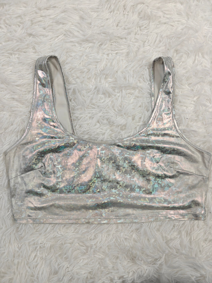 Womens Bear Dance Sports Bra Silver Holographic Large
