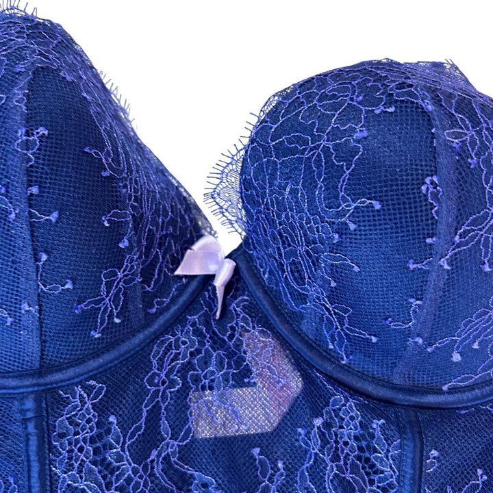 Womens Victoria Secret Navy Blue Floral Lace Corset Bustier