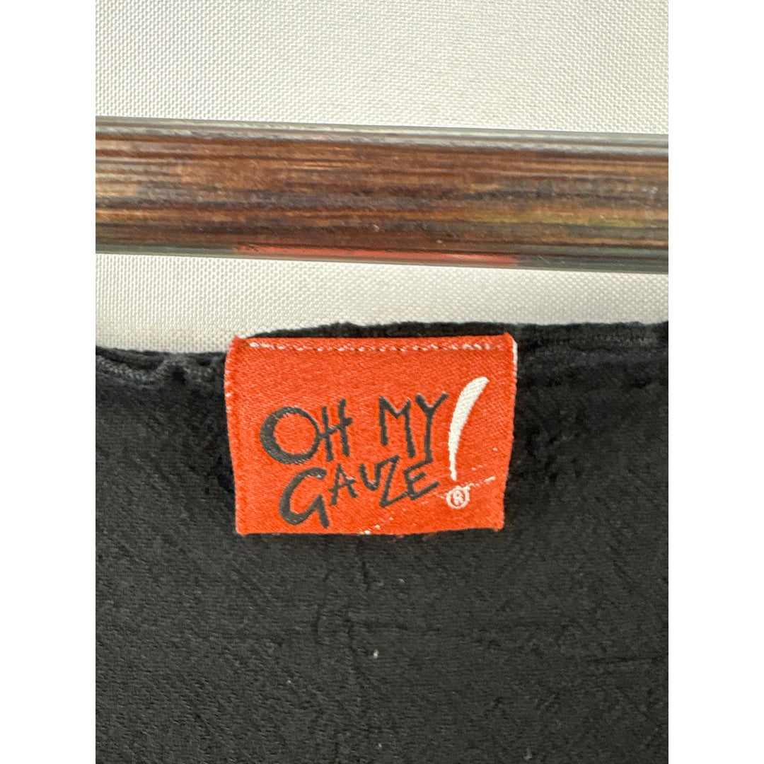 Women’s Oh My Gauze! XXL Black 100% Cotton Vest w/ Scalloped Edges