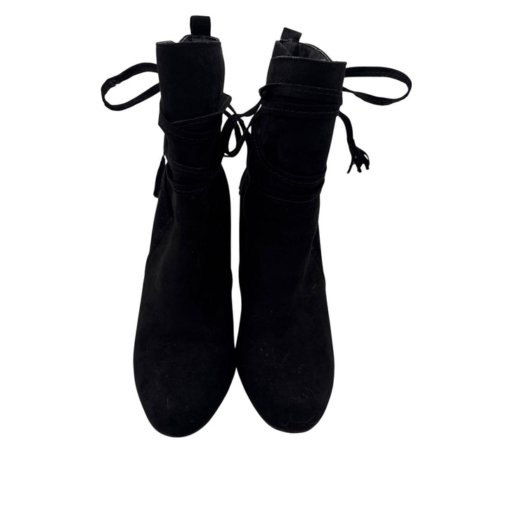 Women’s Just Fab Size 9 Black Suede Heeled Boots w/ Laces