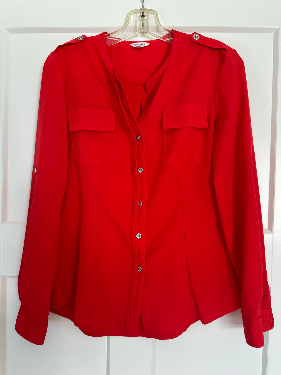Calvin Klein Red Convertible Sleeve Button-Down Dress Shirt Size S