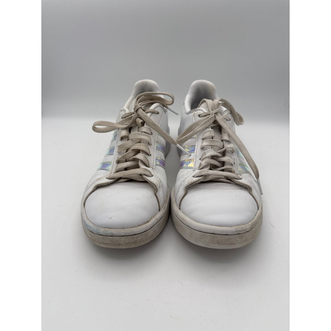 Women’s Adidas Size 7.5 White Tennis Shoes w/ Holographic Accents