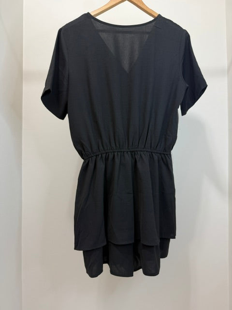 Black Skort Romper V Neck Elastic Waist Fits L-XL