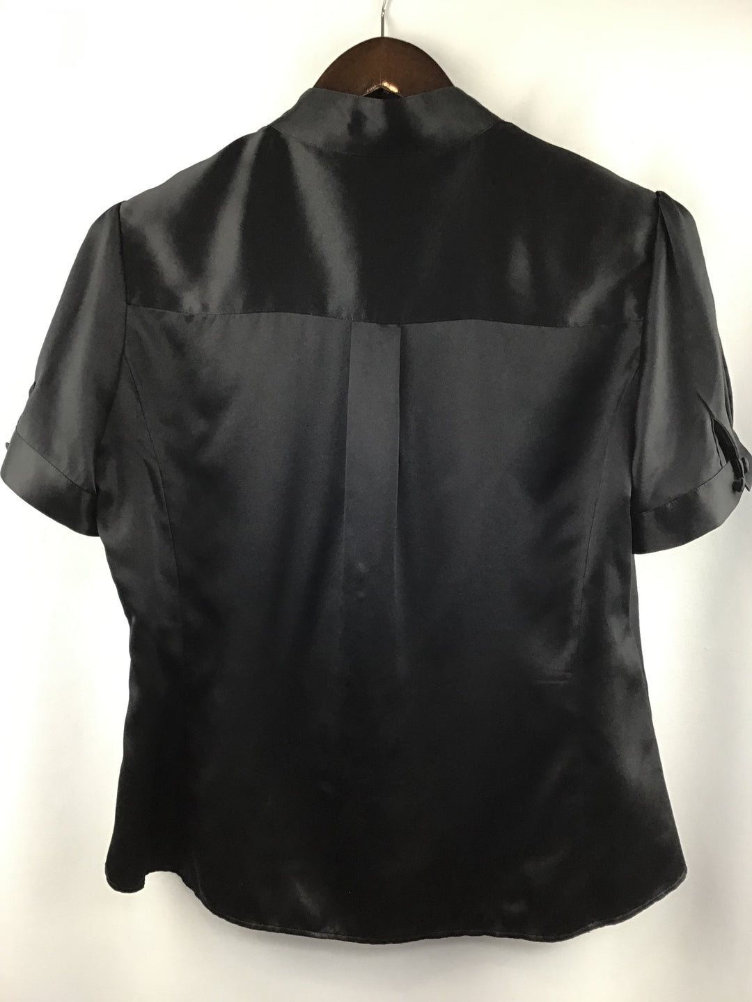 Women’s Brooks Brothers Black 100% Silk Blouse w/Button Up Front &amp; Short Sleeves Size 10