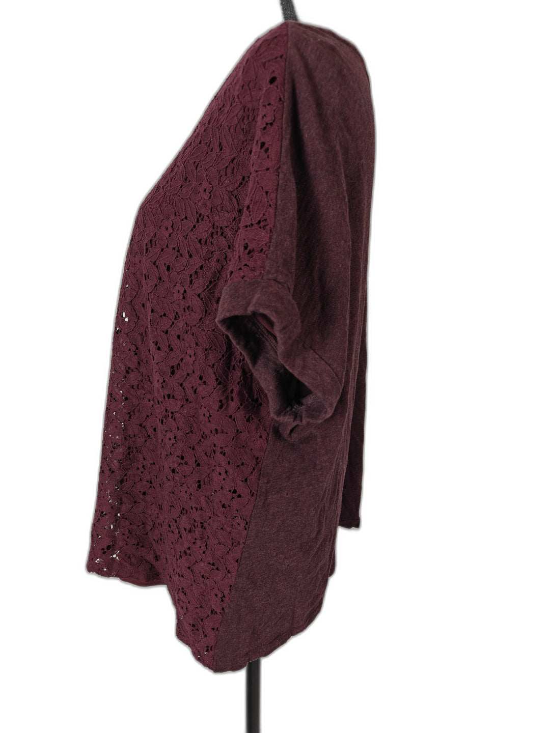 Women Ann Taylor LOFT Lace Front Blouse Burgundy Size XL