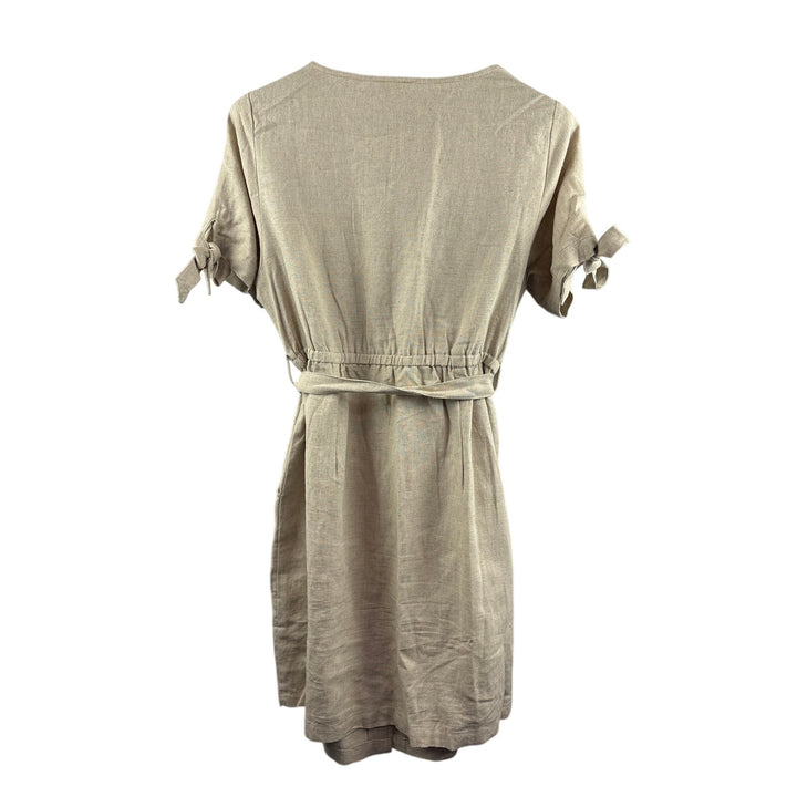 Women’s Jennifer & Grace Large Tan Button Up Short Sleeve Midi Dress